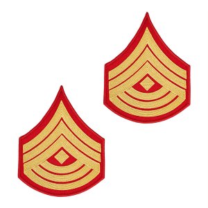 Marine Corps Evening Dress Chevron: 1st Sergeant, gold embroidered on red, Female