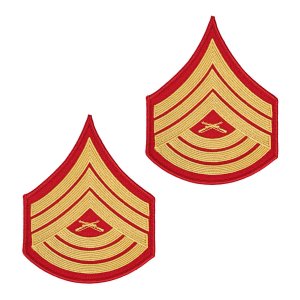 Marine Corps Evening Dress Chevron: Master Sergeant, gold embroidered on red, Female