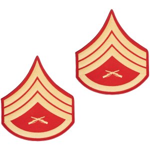 Marine Corps Evening Dress Chevron: Staff Sergeant, gold embroidered on red, Male