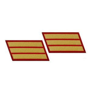 Marine Corps Service Stripe: Female, gold on red, set of 3