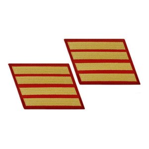 Marine Corps Service Stripe: Female, gold on red, set of 4