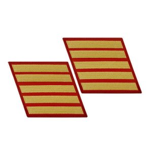 Marine Corps Service Stripe: Female, gold on red, set of 5