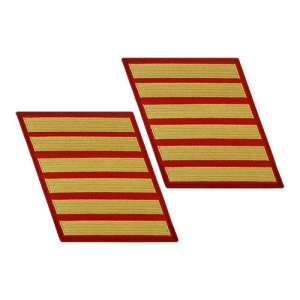 Marine Corps Service Stripe: Female, gold on red, set of 6