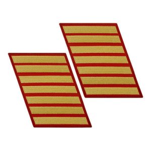 Marine Corps Service Stripe: Female, gold on red, set of 7