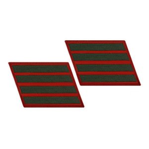 Marine Corps Service Stripe: Female, green on red, set of 4