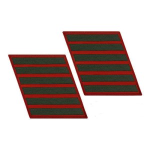 Marine Corps Service Stripe: Female, green on red, set of 6