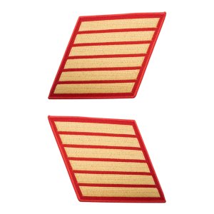 Marine Corps Service Stripe: Male, gold embroidered on red, set of 6