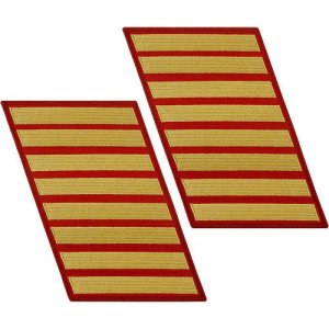 Marine Corps Service Stripe: Male, gold embroidered on red, set of 8