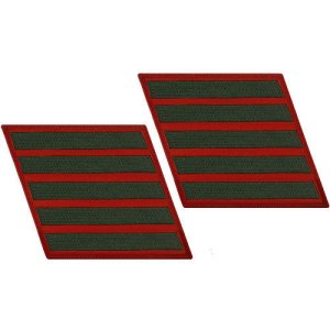 Marine Corps Service Stripe: Male, green embroidered on red, set of 5