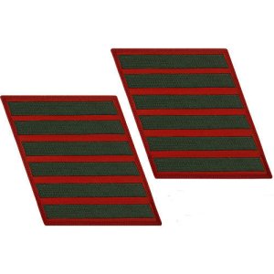 Marine Corps Service Stripe: Male, green embroidered on red, set of 6