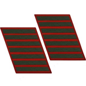 Marine Corps Service Stripe: Male, green embroidered on red, set of 7