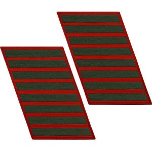 Marine Corps Service Stripe: Male, green embroidered on red, set of 8