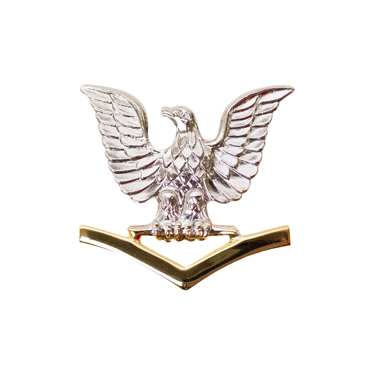 Picture of US Navy Enlisted Rank Cap Devicee4 Good Conduct: Silver Eagle with Goldchevron: S
