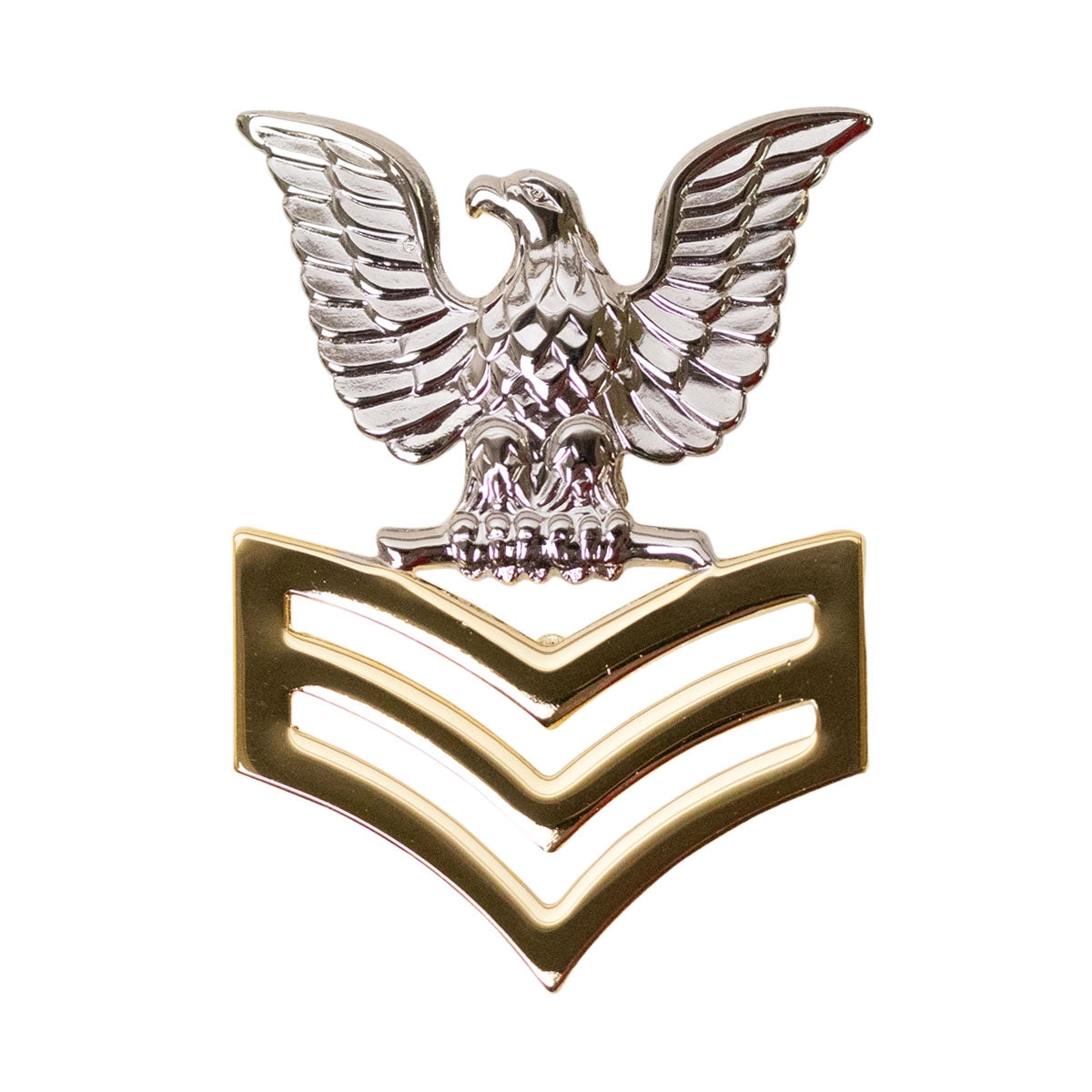Picture of US Navy Enlisted Rank Cap Devicee6 Good Conduct: Silver Eagle with Goldchevron: S