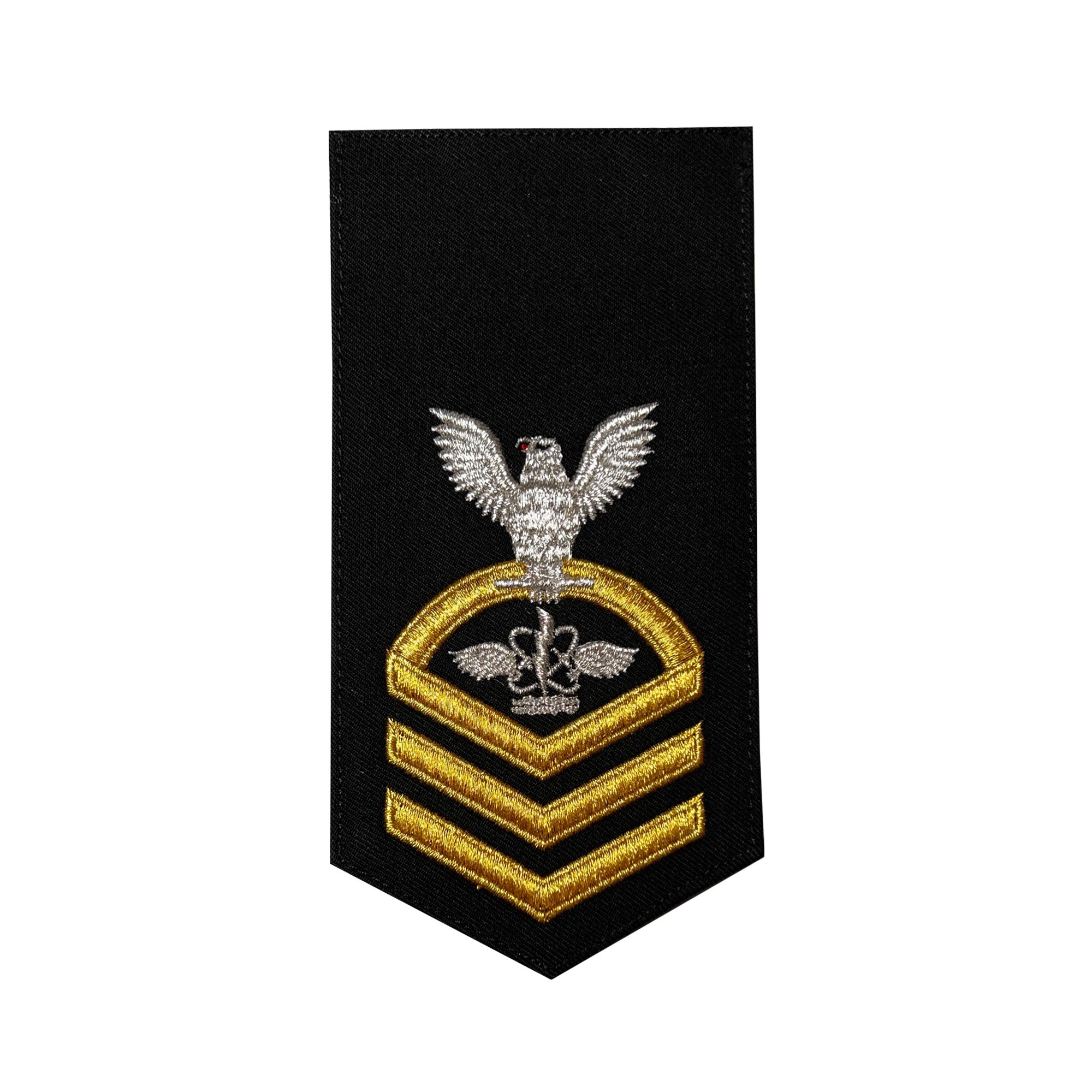 Picture of US Navy Rating Badges E7 Female Rating Aw Aviation Warfare System Operator: Seaworthy Gold On Blue