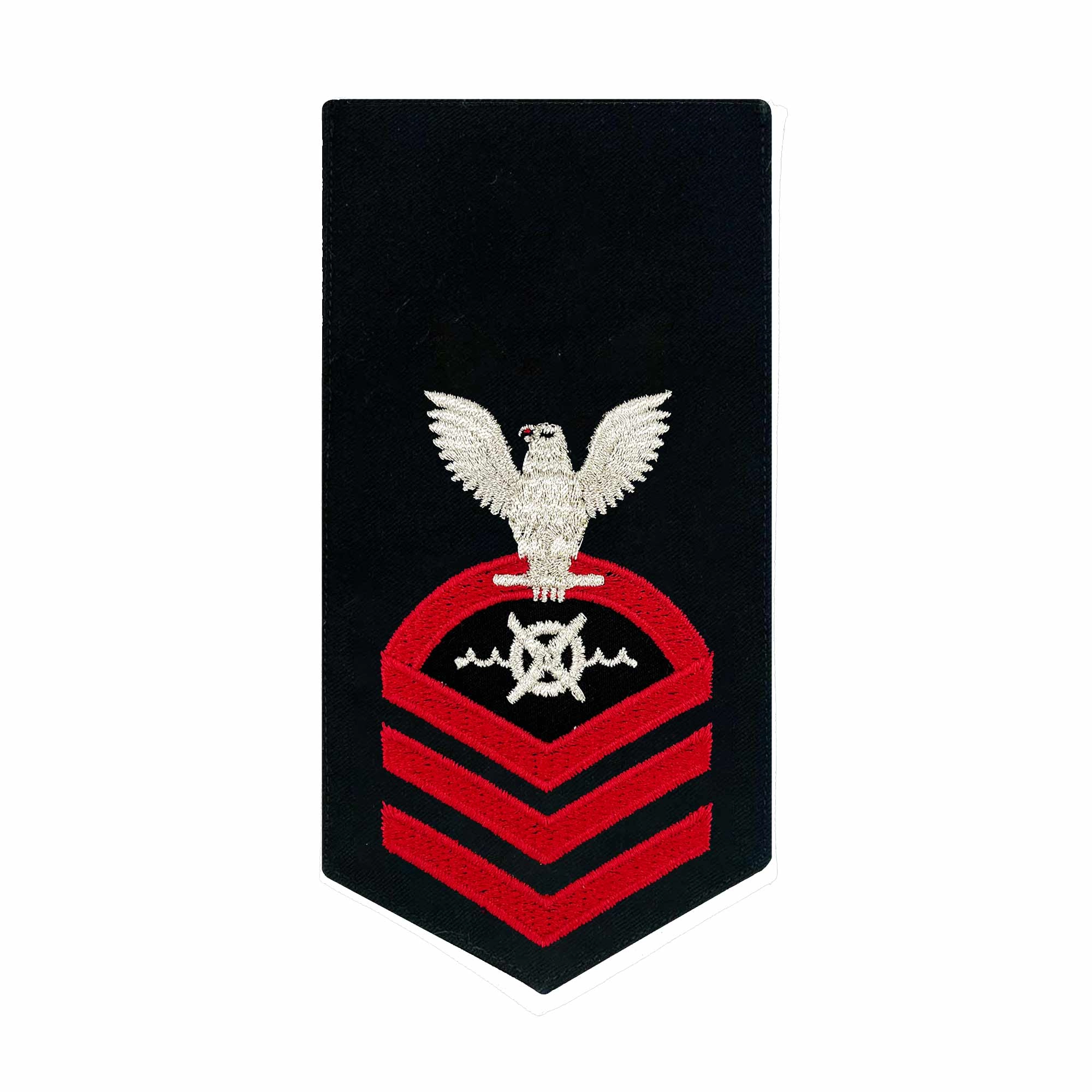 Picture of US Navy Rating Badges E7 Female Rating Rw Robotics Warfare Specialist: Seaworthy Red On Blue