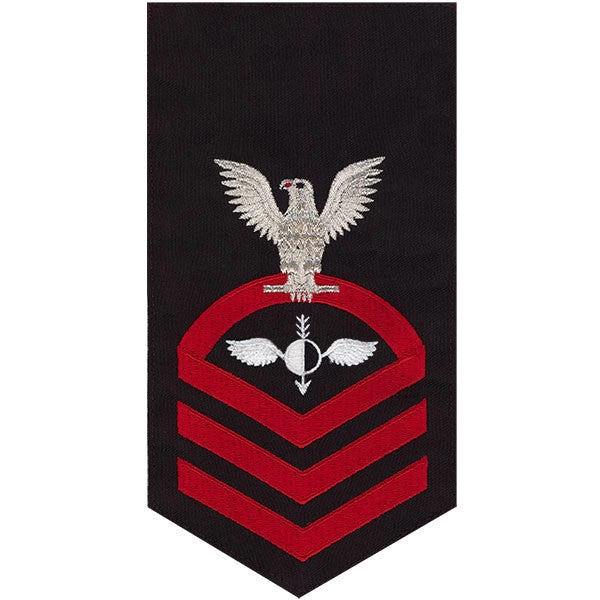 Picture of US Navy Rating Badges E7 Male Rating AerographerS Mate: Seaworthy Red On Blue