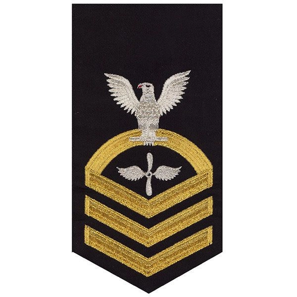 Picture of US Navy Rating Badges E7 Male Rating Aviation MachinistS Mate: Seaworthy Gold On Blue