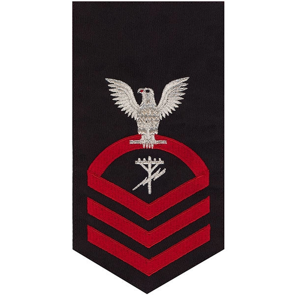 Picture of US Navy Rating Badges E7 Male Rating Construction Electrician: Seaworthy Red On Blue