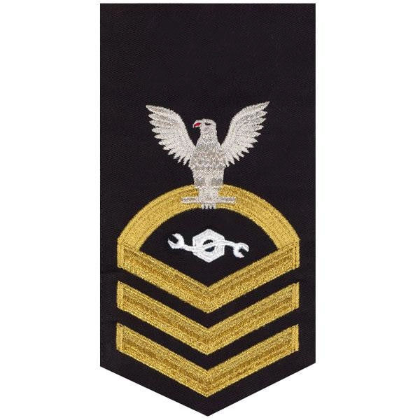 Picture of US Navy Rating Badges E7 Male Rating Construction Mechanic: Seaworthy Gold On Blue