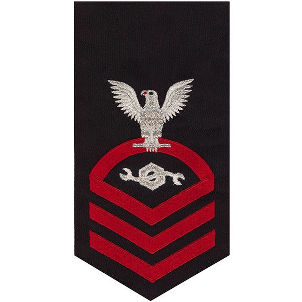 Picture of US Navy Rating Badges E7 Male Rating Construction Mechanic: Seaworthy Red On Blue