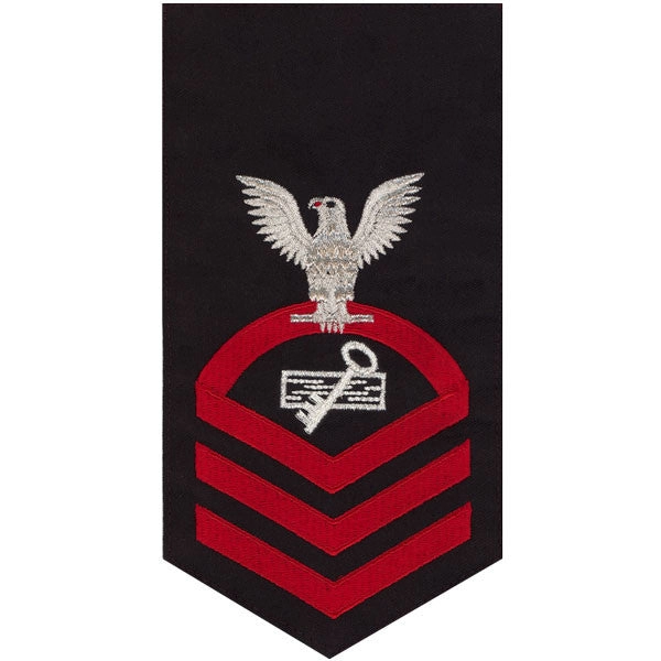 Picture of US Navy Rating Badges E7 Male Rating Disbursing Clerk: Seaworthy Red On Blue