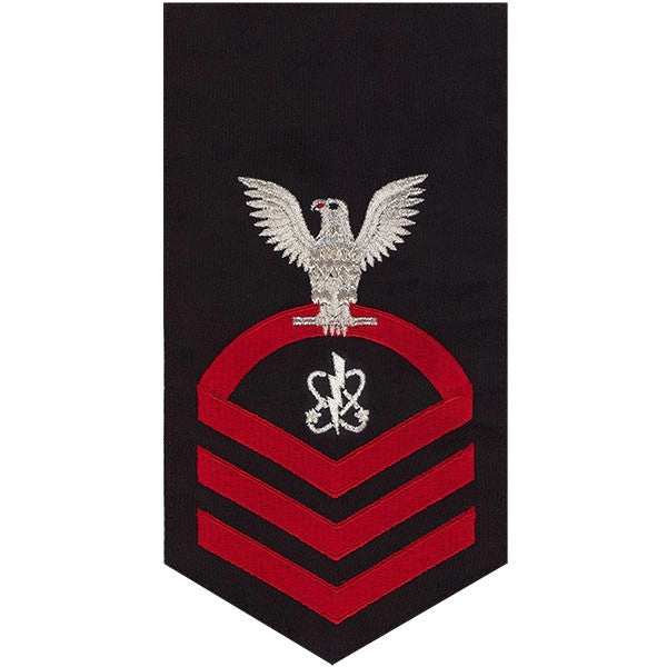 Picture of US Navy Rating Badges E7 Male Rating Electronics Warfare Technician: Seaworthy Red On Blue