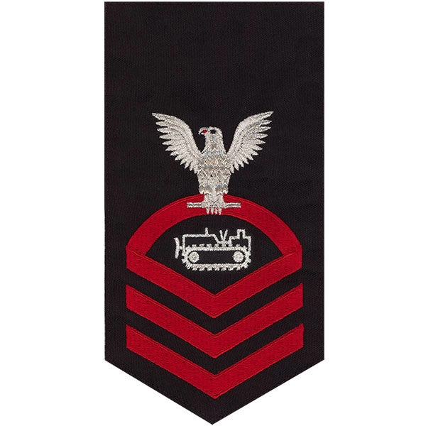 Picture of US Navy Rating Badges E7 Male Rating Equipment Operator: Seaworthy Red On Blue