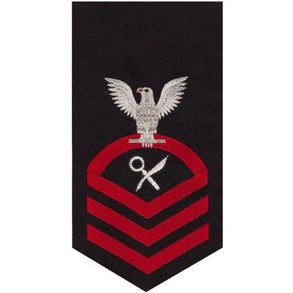 Picture of US Navy Rating Badges E7 Male Rating Intelligence Specialist: Seaworthy Red On Blue