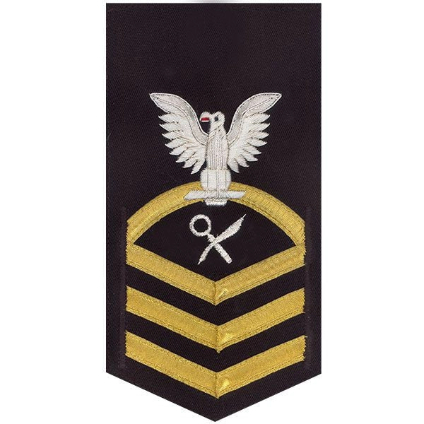 Picture of US Navy Rating Badges E7 Male Rating Intelligence Specialist: Vanchief On Blue