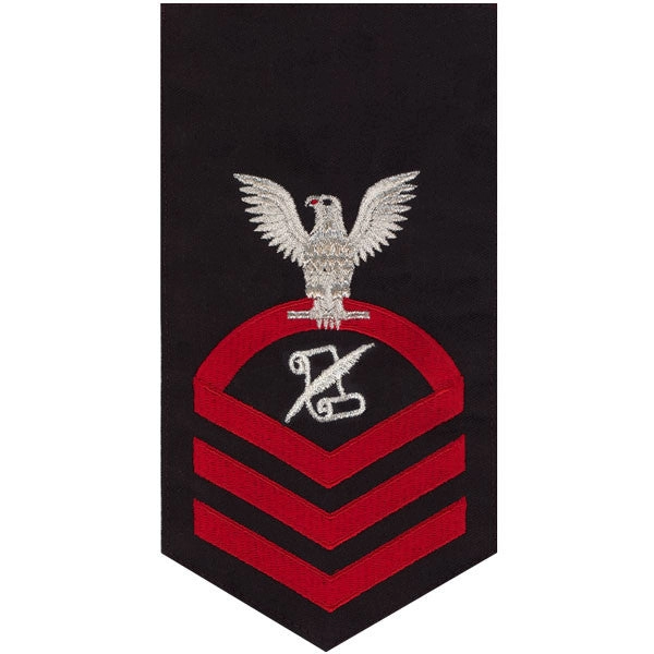 Picture of US Navy Rating Badges E7 Male Rating Journalist: Seaworthy Red On Blue