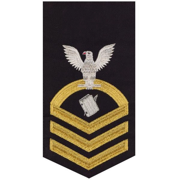 Picture of US Navy Rating Badges E7 Male Rating Personnelman: Seaworthy Gold On Blue