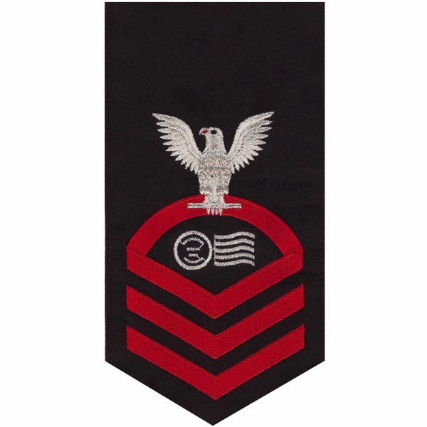 Picture of US Navy Rating Badges E7 Male Rating Postal Clerk: Seaworthy Red On Blue