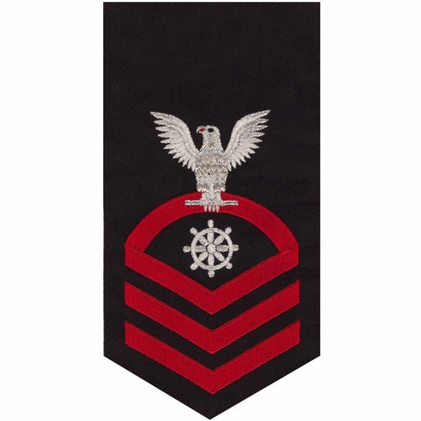 Picture of US Navy Rating Badges E7 Male Rating Quartermaster: Seaworthy Red On Blue