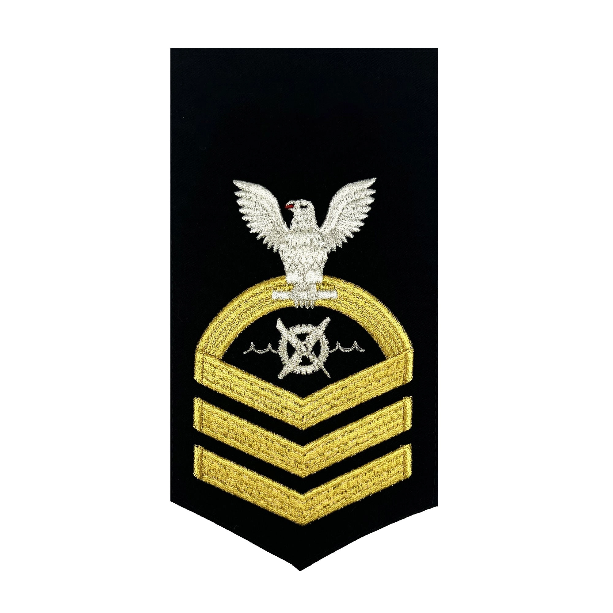 Picture of US Navy Rating Badges E7 Male Rating Rw Robotics Warfare Specialist: Seaworthy Gold On Blue
