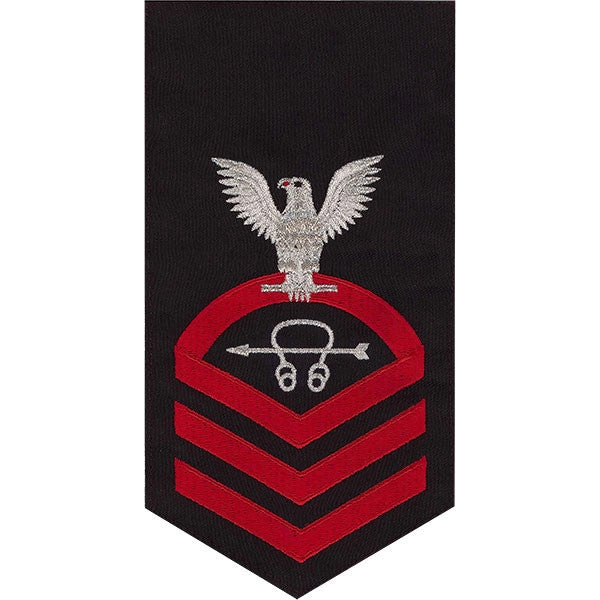 Picture of US Navy Rating Badges E7 Male Rating Sonar Technician: Seaworthy Red On Blue