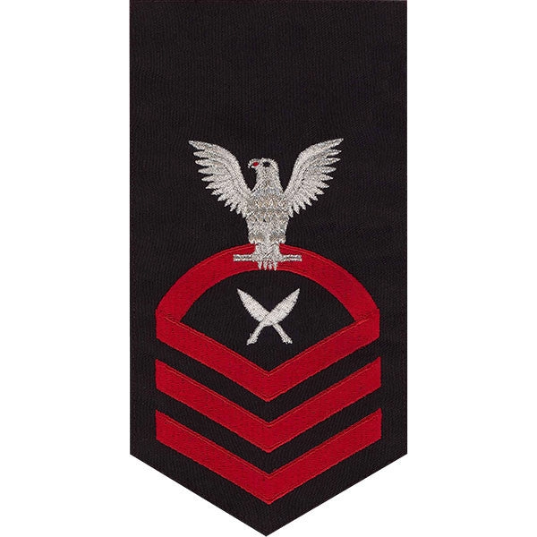 Picture of US Navy Rating Badges E7 Male Rating Yeoman: Seaworthy Red On Blue