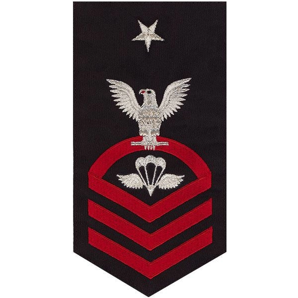 Picture of US Navy Rating Badges E8 Male Rating Aircrew Survival Equipmentman: Seaworthy Red On Blue