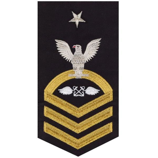 Picture of US Navy Rating Badges E8 Male Rating Aviation BoatswainS Mate: Seaworthy Gold On Blue