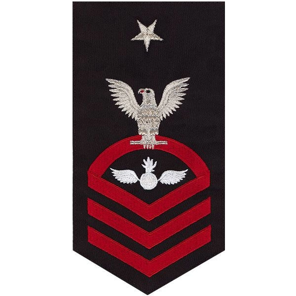 Picture of US Navy Rating Badges E8 Male Rating Aviation Ordnanceman: Seaworthy Red On Blue