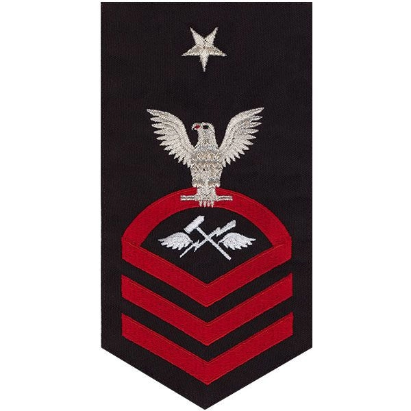 Picture of US Navy Rating Badges E8 Male Rating Aviation Support Equipment Technician: Seaworthy Red On Blue