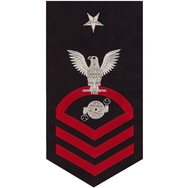 Picture of US Navy Rating Badges E8 Male Rating Boiler Technician: Seaworthy Red On Blue