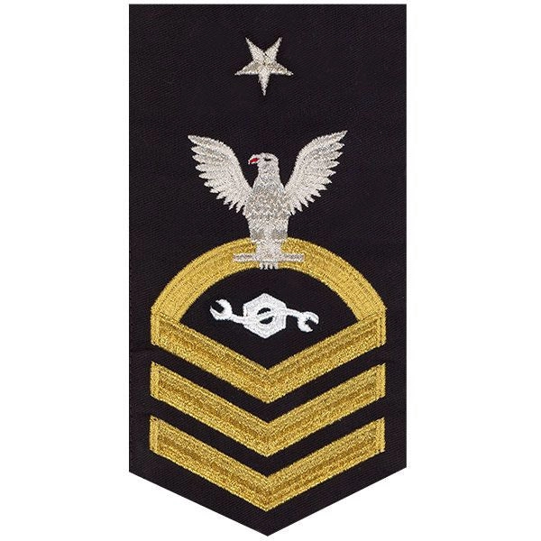 Picture of US Navy Rating Badges E8 Male Rating Construction Mechanic: Seaworthy Gold On Blue