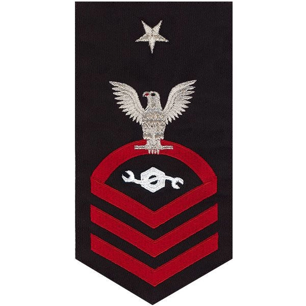 Picture of US Navy Rating Badges E8 Male Rating Construction Mechanic: Seaworthy Red On Blue