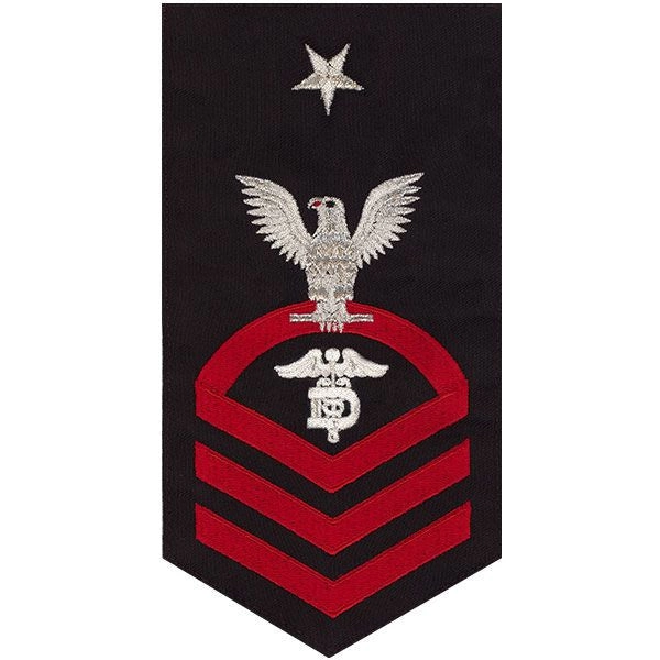 Picture of US Navy Rating Badges E8 Male Rating Dental Technician: Seaworthy Red On Blue