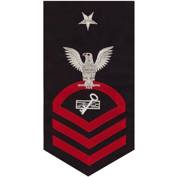Picture of US Navy Rating Badges E8 Male Rating Disbursing Clerk: Seaworthy Red On Blue
