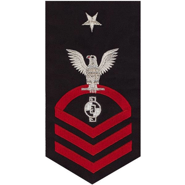 Picture of US Navy Rating Badges E8 Male Rating Engineering Aide: Seaworthy Red On Blue