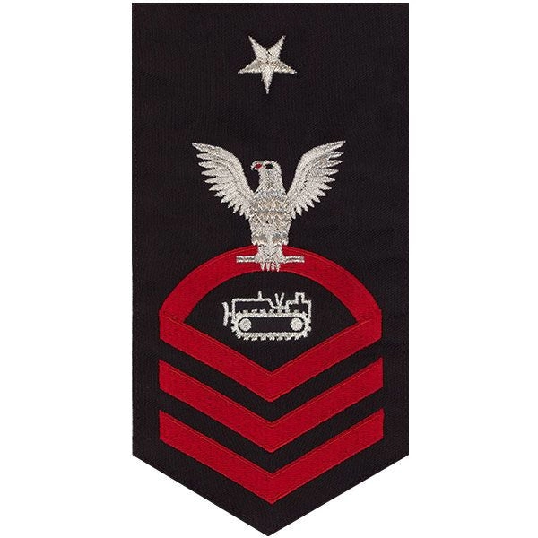 Picture of US Navy Rating Badges E8 Male Rating Equipment Operator: Seaworthy Red On Blue
