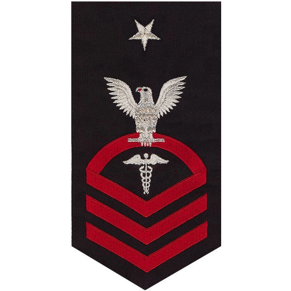 Picture of US Navy Rating Badges E8 Male Rating Hospital Corpsman: Seaworthy Red On Blue