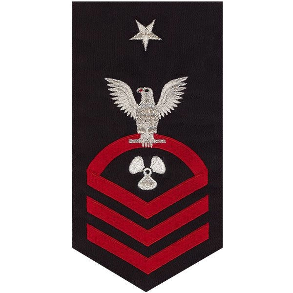 Picture of US Navy Rating Badges E8 Male Rating MachinistS Mate: Seaworthy Red On Blue